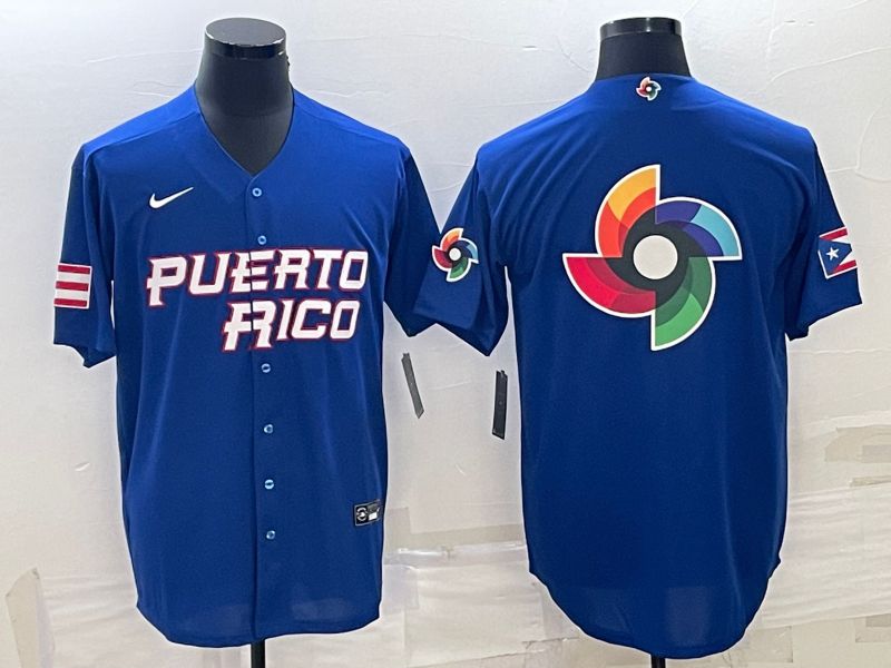 Men 2023 World Cub Puerto Rico Blank Blue Nike MLB Jersey6
